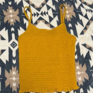 Ardene Mustard Yellow Smocked Cami – Spaghetti Strap Tank – Ruffle Hem